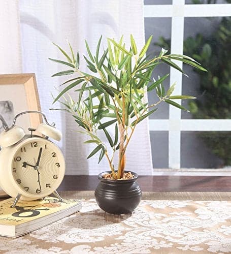 Fourwalls Artificial Bamboo Bonsai Plant in a Ceramic Vase for Home and Office Decor (30 cm Tall, Multicolor)