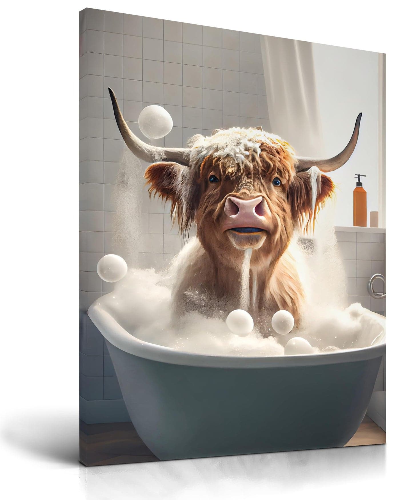 UPWOIGH Bathroom Wall Art 12x16in Highland Cow Wall DecorWaterproof Wood Framed Canvas Wall Art Cute Funny Animal Bathing Abstract PrintsModern Home Dcor for Bedroom Classroom Farmhouse Gift