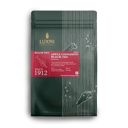 Luxmi Estates Apple Cinnamon Black Tea 50 Tea Bags (100g) Pack | Premium Black Tea | Anti-Oxidants, Immunity Booster | 50 Cups Bulk Pack