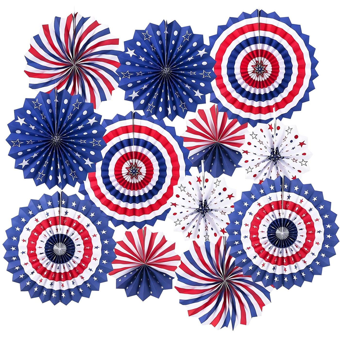 4th of July Patriotic Decorations Outdoor Memorial Day Decorations Fourth of July Decorations for Home Hanging Paper Fans for Independence Flag Day Party Decor