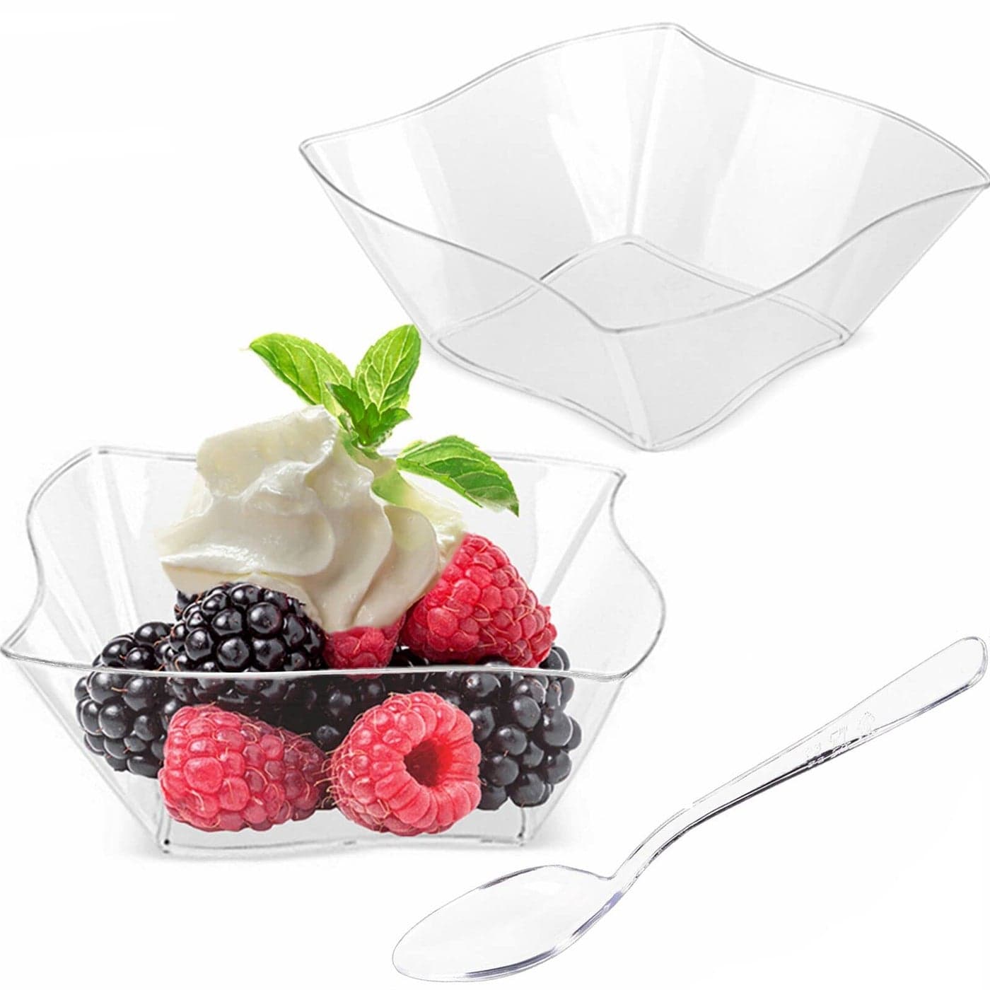 TOFLEN 100ct 5 oz Small Plastic Dessert Cups with Spoons Clear Appetizer Cups for Parties Mini Serving Bowls Hors Doeuvres Plates