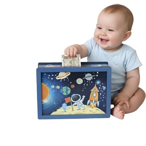 DARSHANAM WORLD Space Theme Money Bank for Kids | Baby Learning Piggy Bank | Cartoon Astronaut Rocket Design Coin & Cash Saving Box | Educational Gift for Children (Galaxy)