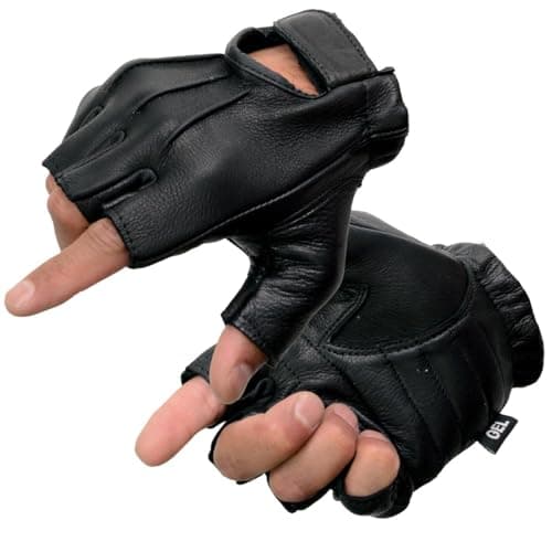 Milwaukee Leather SH850 Mens Black Premium Deer Skin Leather Gel Padded Palm Fingerless Motorcycle Gloves XXXLarge