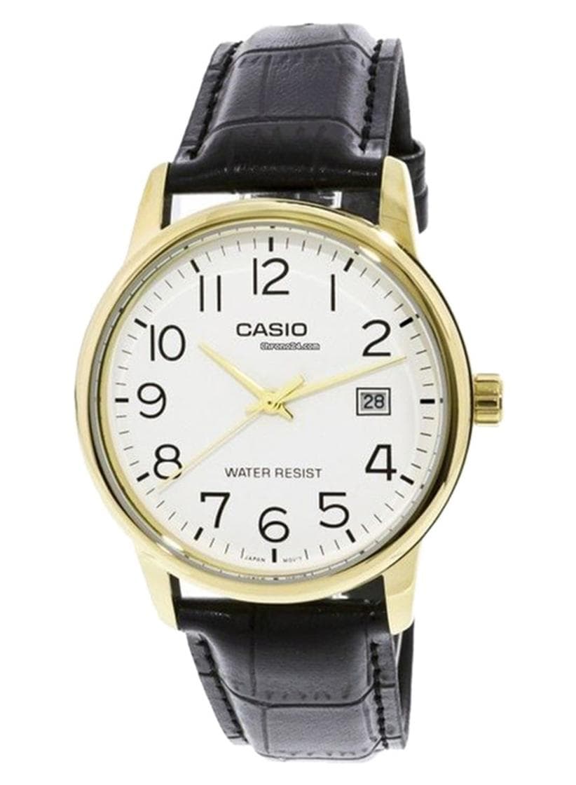 Men Leather Analog Wrist Watch MTP-V002GL-7B2UDF - 37 mm - Black