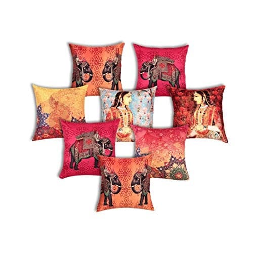 SEJ by Nisha Gupta HD Digital Print Silk 16" by 16" Cushion Cover - Multicolor