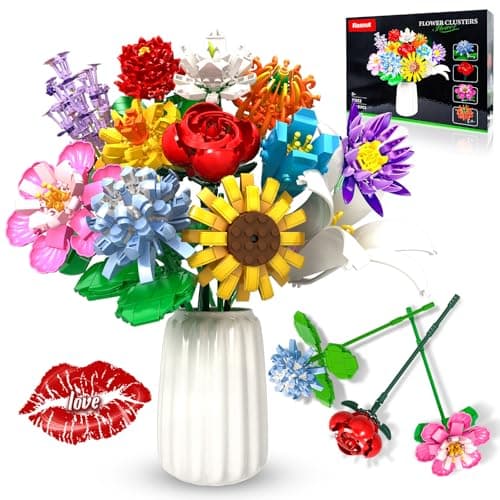 Flowers Bouquet Building Set 12 Kinds of Flowers Botanical Collection and Decorative Home for Mothers Day Birthdays Gifts Ideal for 6 Women Girls Adults No Vase