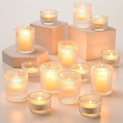 Hewory Glass Tealight Candle Holder 24 Pcs Clear Tea Lights Votive Candle Holders for Table Centerpiece Small Glass Tea Light Candleholders Bulk for Christmas Wedding Party Living Room Home Decor