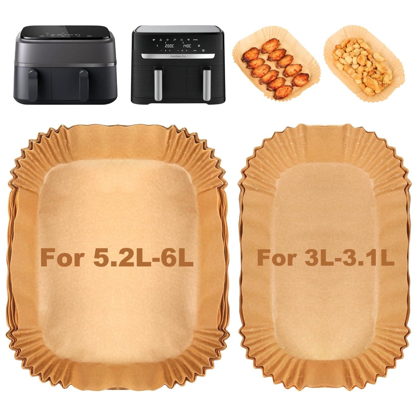BYKITCHEN Air Fryer Liners for Tefal 52L 31L Dual Air Fryer Disposable Paper Liners Air Fryer Accessories for TowerLakelandSalter and Other Large Small 2 Drawer Basket Air Fryer 100PCS