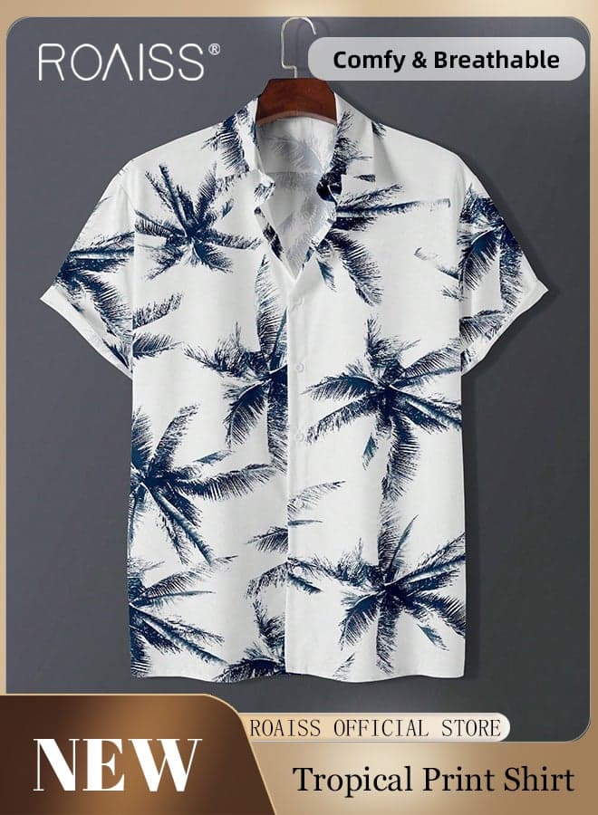 Men Stylish Casual Shirt with Exquisite Printing, Comfortable Breathable Shirt Jacket for Men, Short Sleeve Button Down Tops, Suitable for Daily Wear and Outdoor Activities