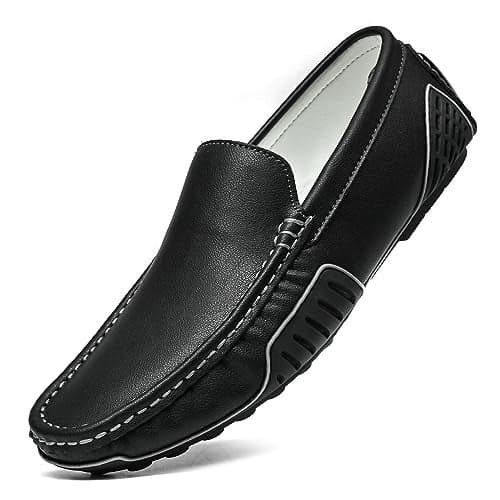 LUODENGLANG Men's Loafers Casual Shoes Slip On Premium Genuine Leather Driving Shose Penny Loafers for Men Lightweight Breathable Black 10 M44