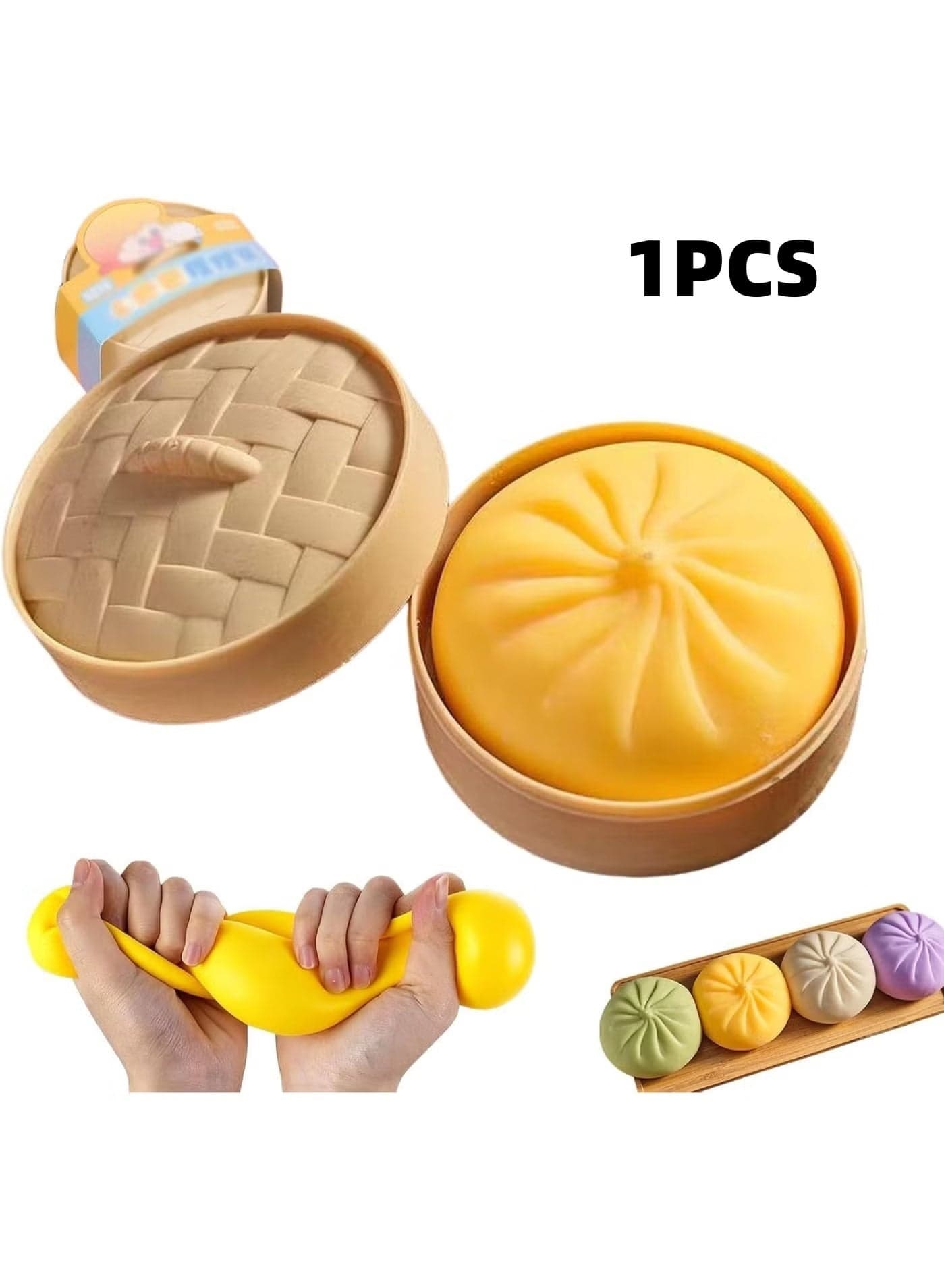 Giant Glitter Dumpling, Giant Dumpling Squishy, Mega Rainbow Dumplings, Cute Anxiety Relief Fidget Toy, with Steamer Box,Soft Squeeze Decompression Dough(1Pcs)