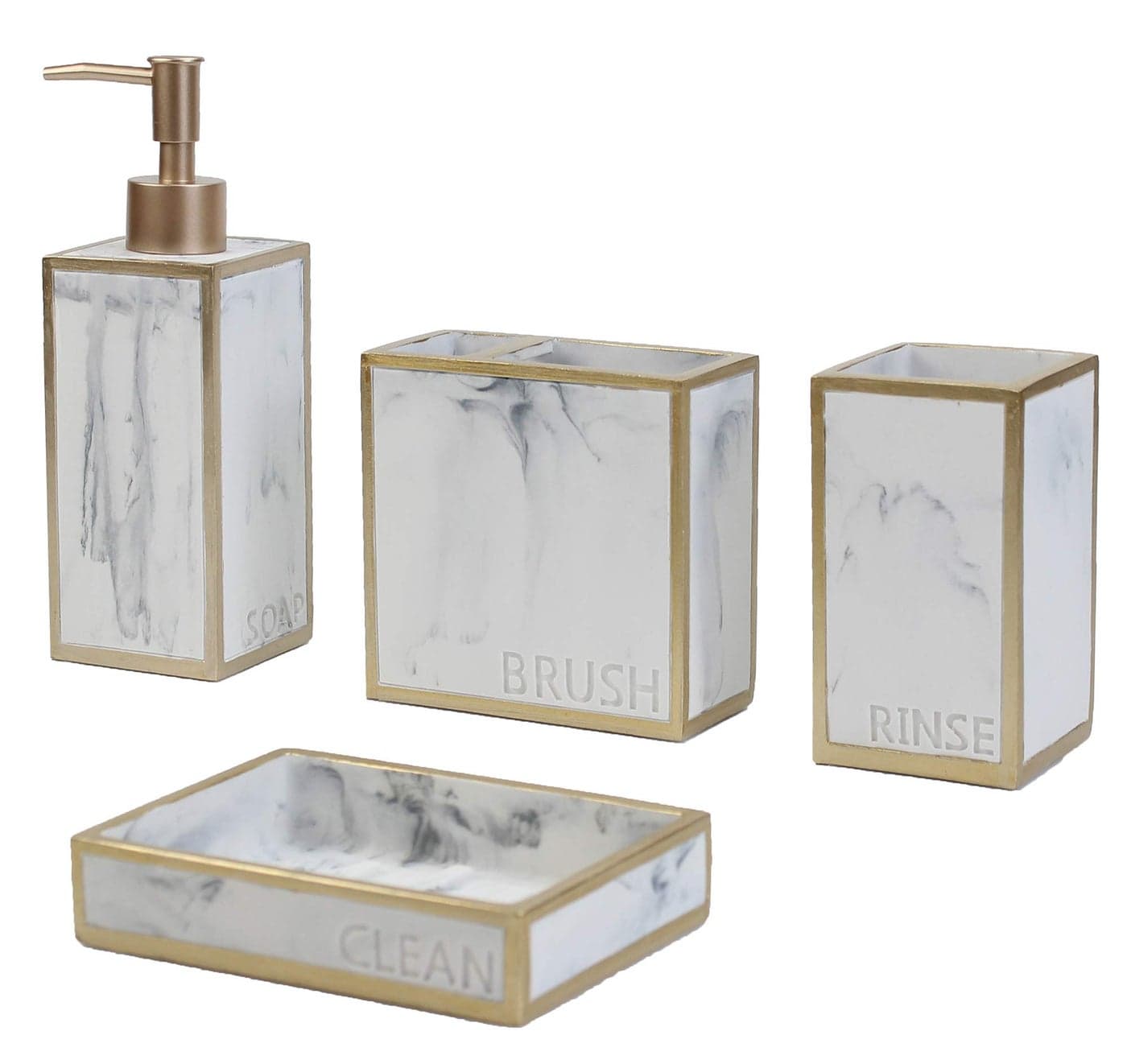Hymmah Bathroom Accessories SetToothbrush HolderFarmhouse Bathroom Decor4 Pcs Resin Gift Set Apartment Necessities Contain Toothbrush CupSoap DispenserSoap DishTumbler