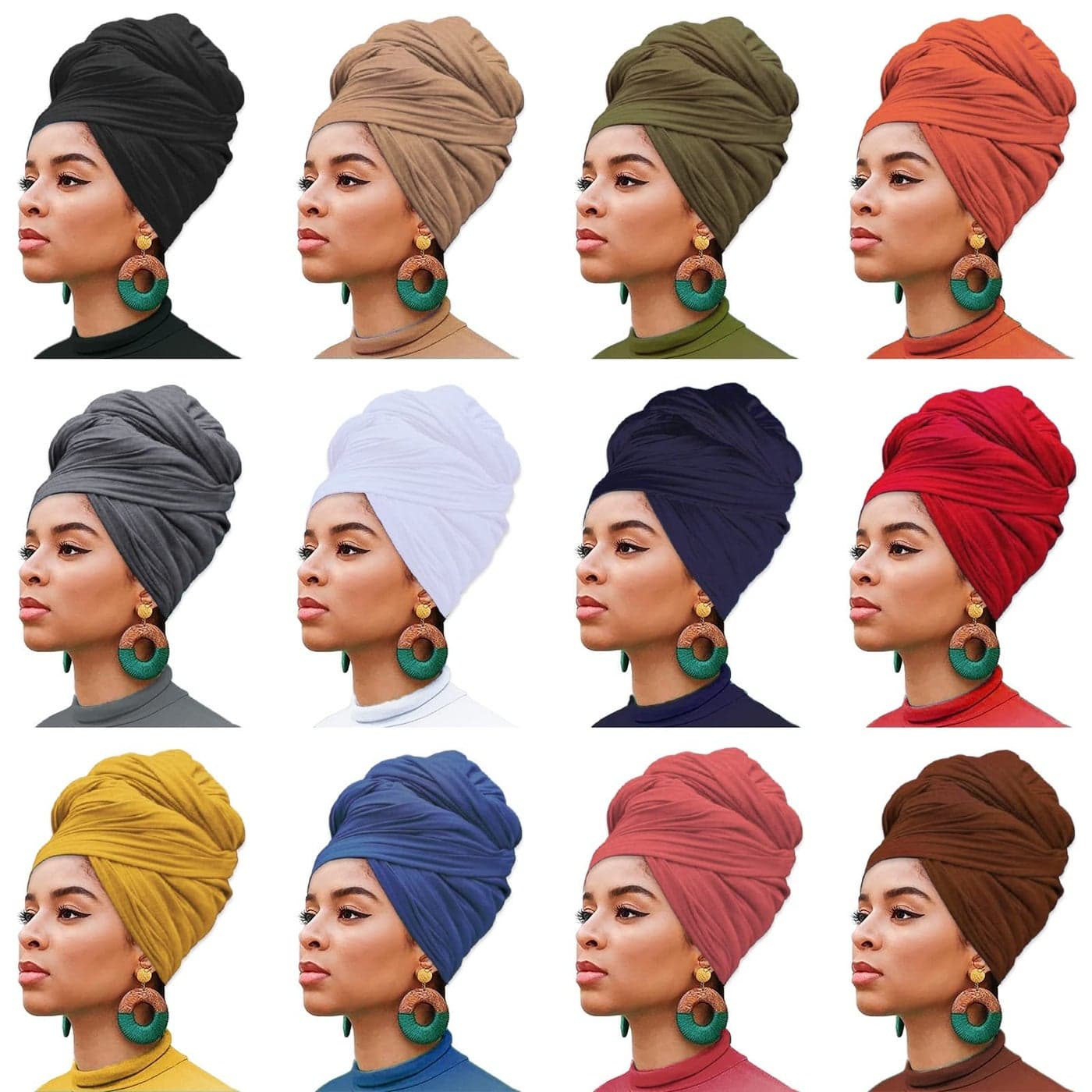 XTREND 12 Pieces Stretch Head Wrap Jersey Turban Solid Color Bohemian Dye Headwraps African Fashion Headwear Headband Extra Long Hair Scarf Soft Breathable Turban Tie for Women 12 Colors