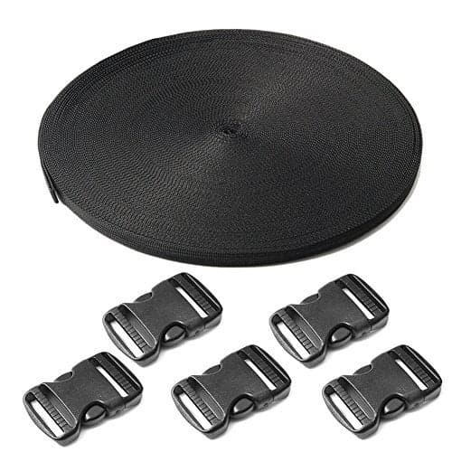 5 Pack 3/4" Side Release Buckle Dual Adjustable 5 Yards 3/4" PP Strap Webbing Outdoor Camping Backpack Sleeping Bag Tent Belt Tied Band Accessories (5 Buckle + 5 Yards Webbing)
