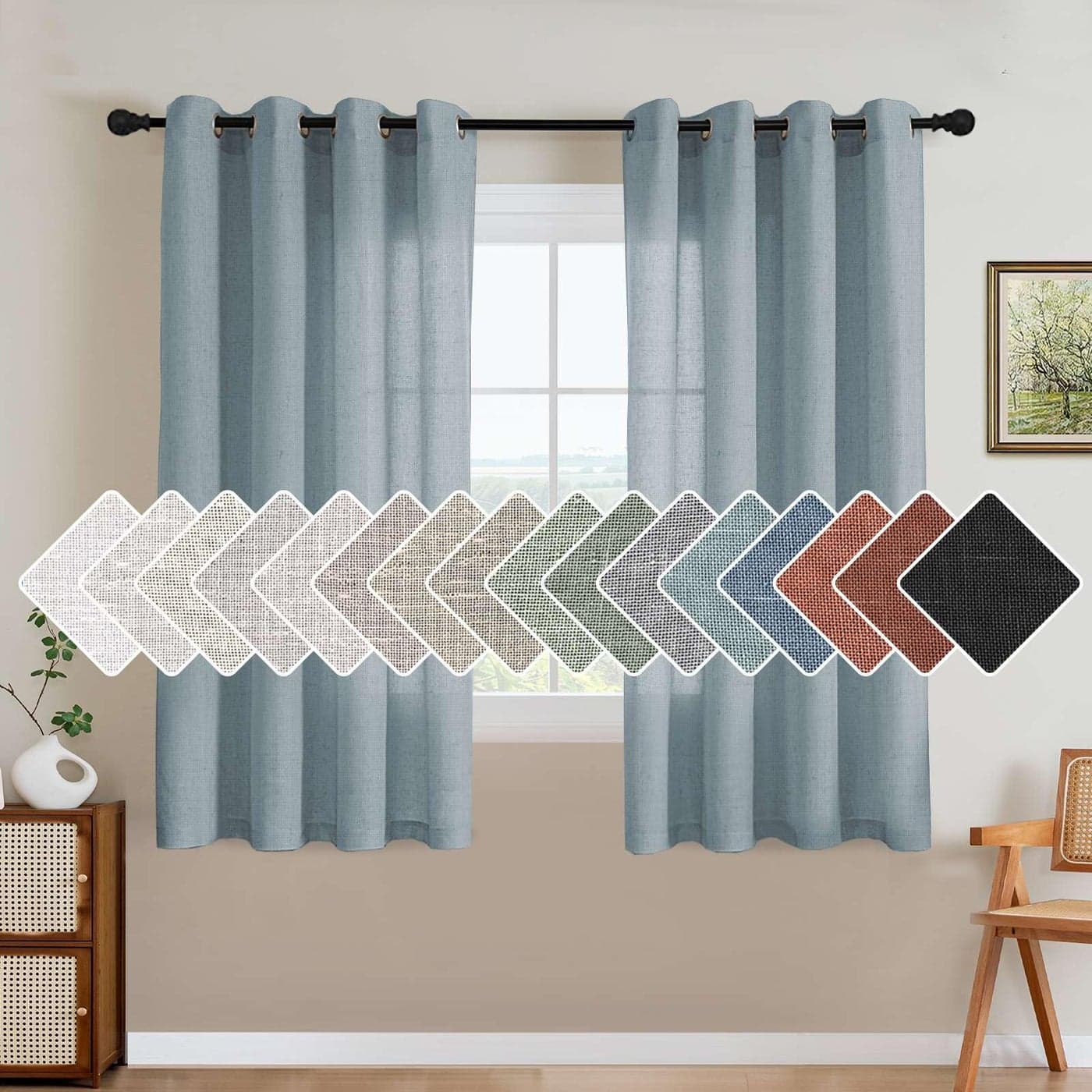 HVERSAILTEX Living Room Linen Curtains Home Decorative Nickel Grommet Curtains Privacy Added Energy Saving Light Filtering Window Treatments Draperies for Bedroom Stone Blue 2 Panels 52 x 63 Inch