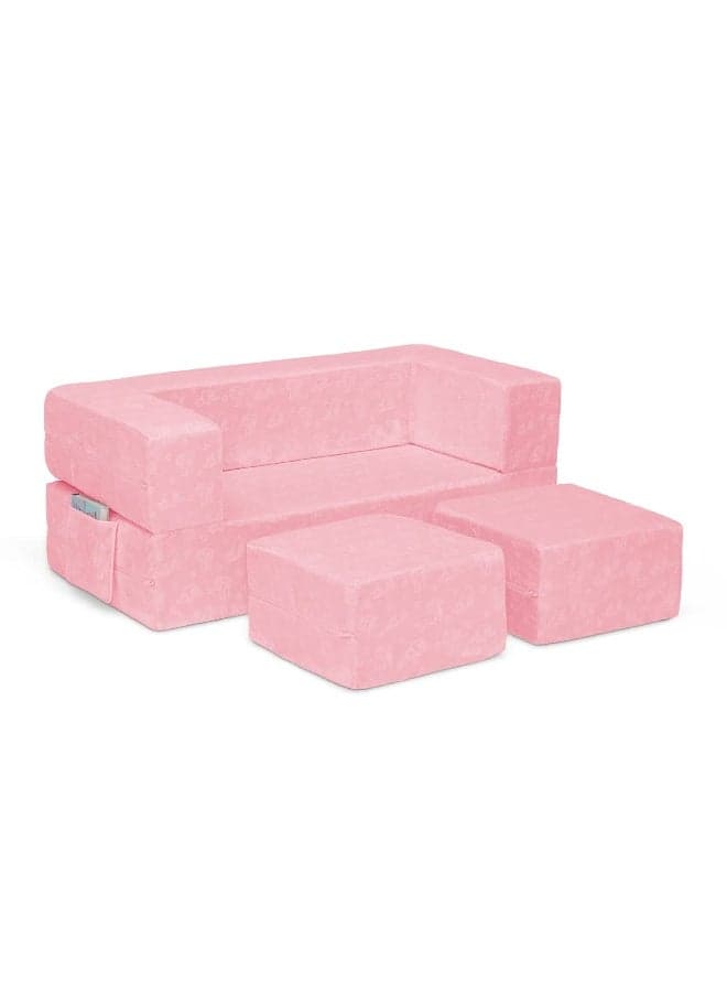 Delta Children Sleeper Convertible Play Sofas, 3 Piece Set, Pink
