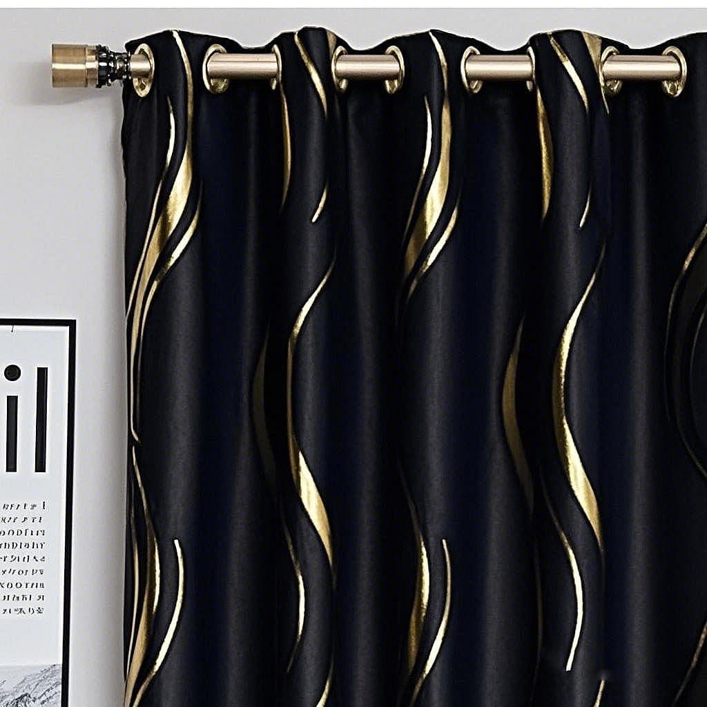 MYRU 1 Pair Blackout Curtains for Bedroom Luxury Striped Curtains for Living Room Black and Gold 2 x 54 x 96 Inch