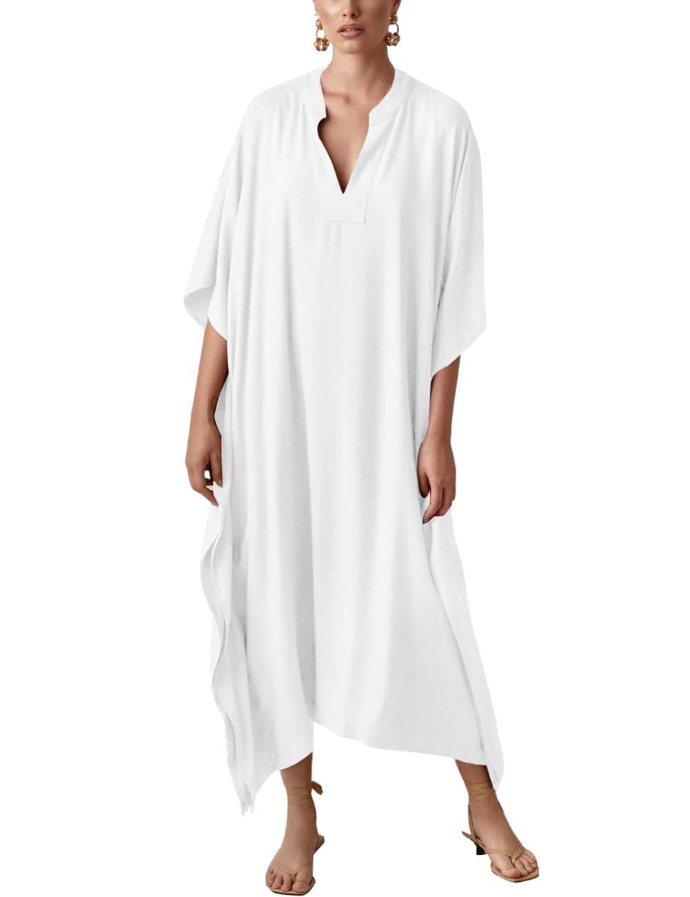 Bsubseach Women Kaftan Dresses Caftan Loungewear Maxi Dress Swimsuit Cover Up Beachwear White