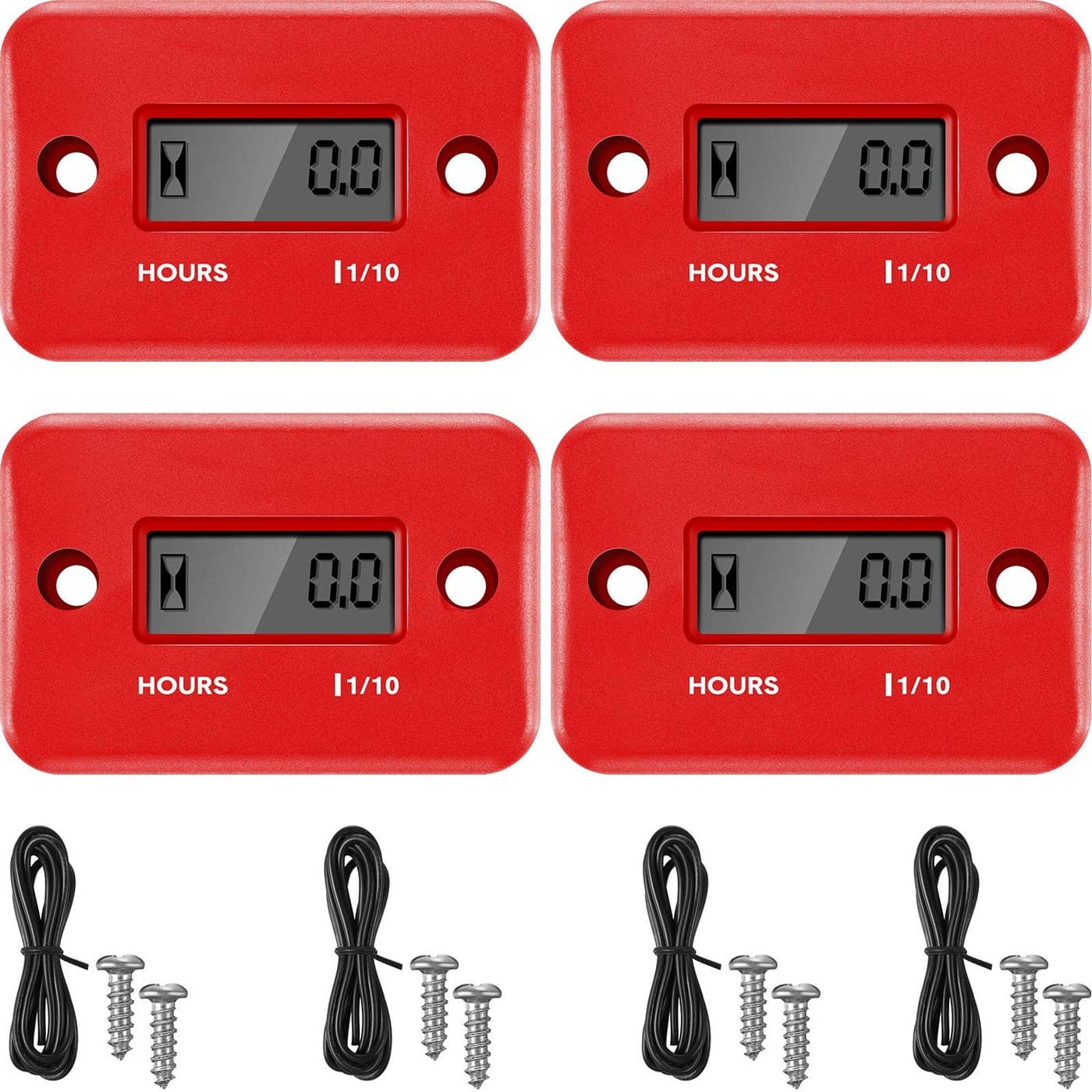4 Pieces Hour Meters for Small Engines Inductive Digital Engine Meter Automatically Shutdown Tachometers Small Hour Tachometers for Motorcycle Lawn Mower Generator Chainsaws Red