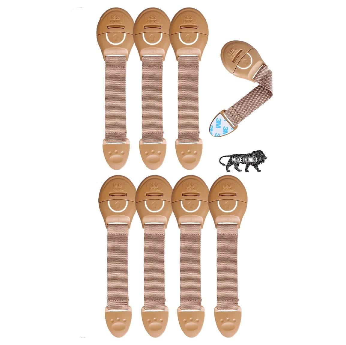 Kids Station Furniture Latch with 3M Adhesive|Strong & Adhesive Child/Toddler/Infants Safety Locks for Drawers, Cabinets, Fridge & Cupboard|Baby Proofing Product|Made in India|Pack of 8|Beige