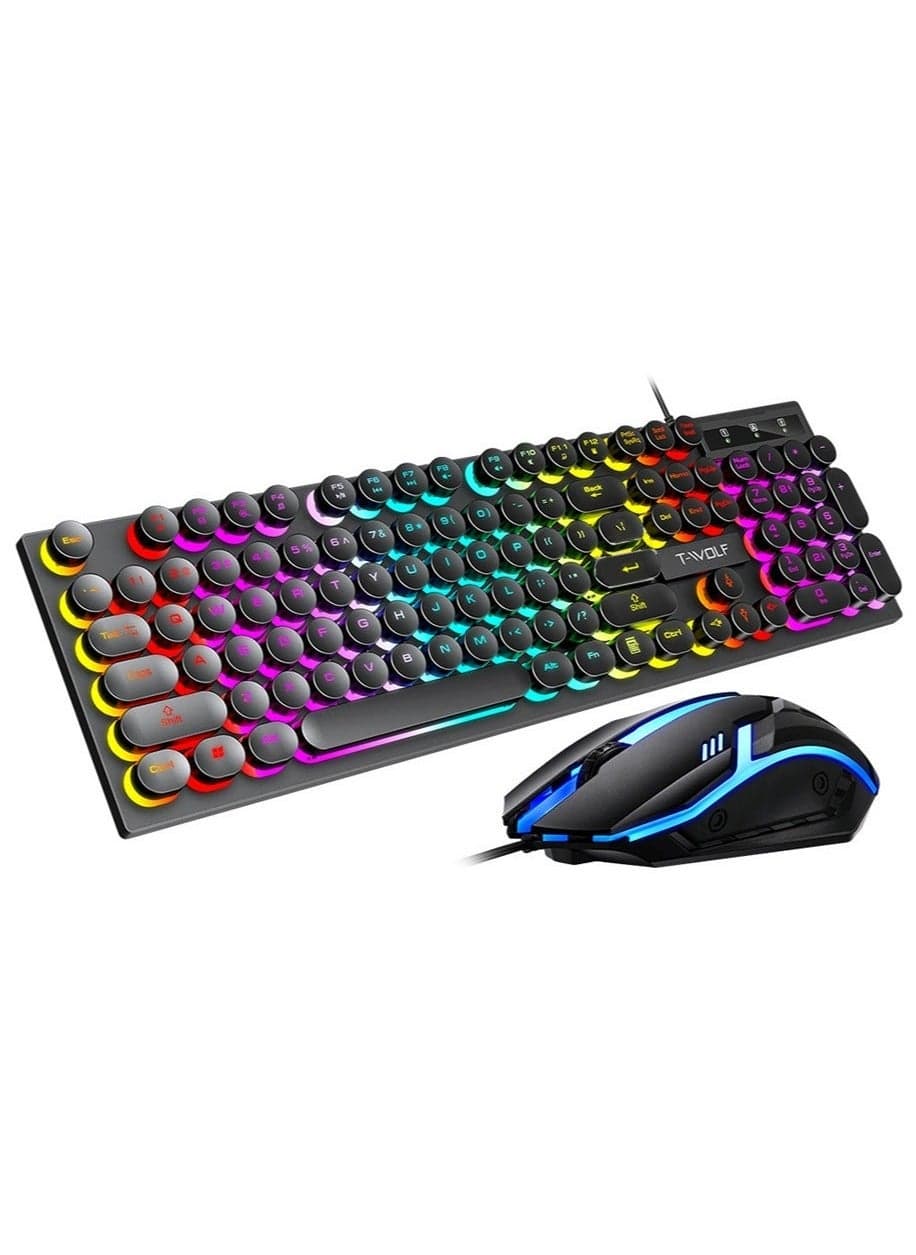 Typewriter Style Mechanical Gaming Keyboard and Mouse Combo RGB Backlit Wired with Switch Retro Round Keycap 104 Keys Keyboard Cool Light Up Keyboard and Mouse for Gaming,Work,Mac,PC,Windows