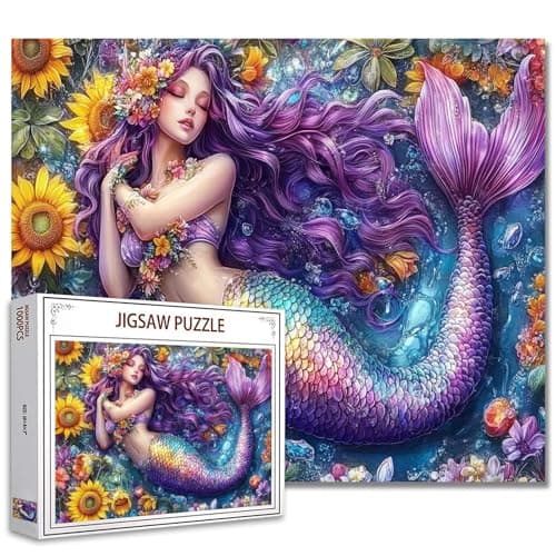 1000 Piece Jigsaw Puzzles for AdultsBeautiful Purple Mermaid Jigsaw PuzzlesDreamlike Female Mermaid Scenery PuzzleChallenging Family Activity for Game NightsWoman Puzzle Decor