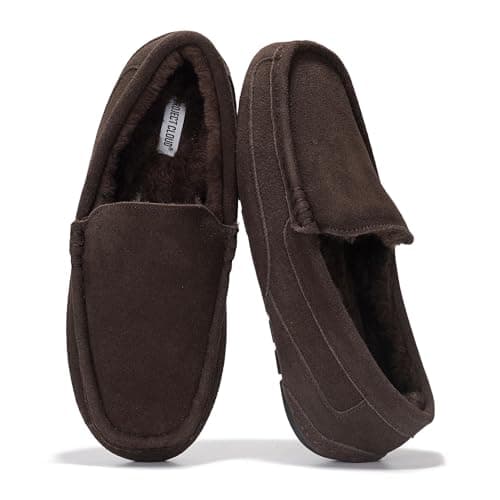 Project Cloud Mens Slippers 100% Genuine Leather with Memory Foam Insole Mens Shoes - Non-Slip and Lightweight Indoor and Outdoor Slippers for Men (Oswin, Choc, 10)