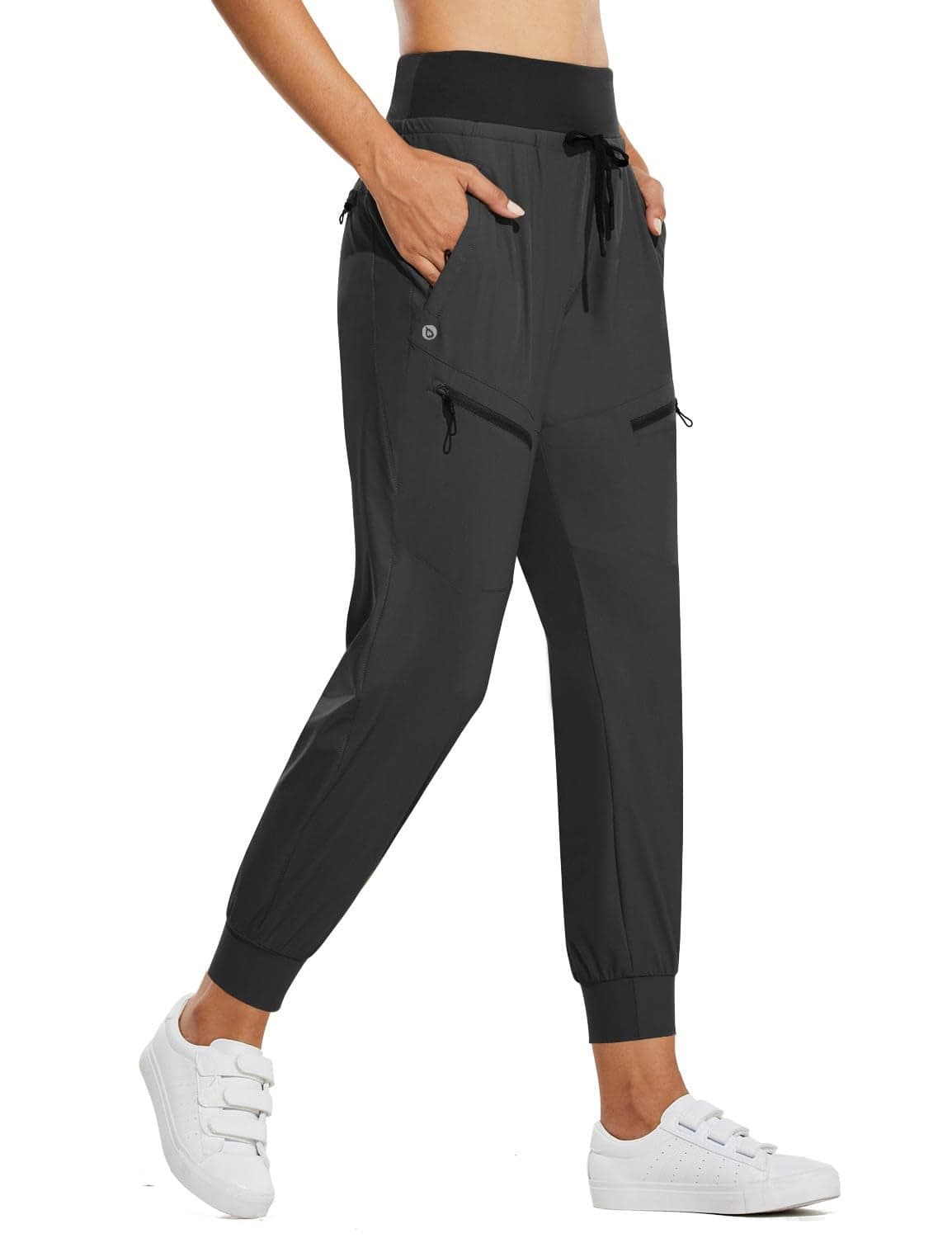 baleaf Women's Joggers Lightweight Hiking Pants High Waist 5 Zipper Pockets Quick Dry Travel Athletic UPF50+ Dark Gray S