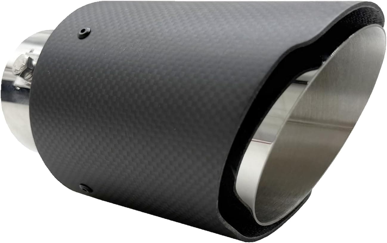 Tail Throat Exhaust Muffler Tip with Red LED - Carbon Fiber, 2.5 Inch Inlet, 3.5 Inch Outlet