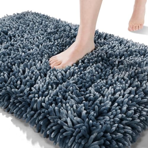 Yimobra Bath Mats for Bathroom 36 x 24 Soft Shaggy Large Size Water Absorbent Bath Rug NonSlip Machine Washable Quick Dry Shower Rug Microfiber Thick Mat for Bathroom FloorTub Light Blue