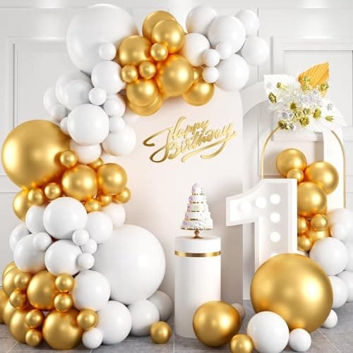 Flyloons 25 pcs Gold White Metallic Chrome Balloons for Birthday Decoration items celebration Anniversary Girls Boys Men Women