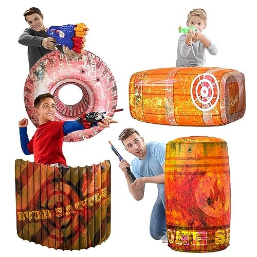 Skywin Inflatable Battle Bunkers 4 Piece Obstacle Set for Play Combat and Laser Tag Orange
