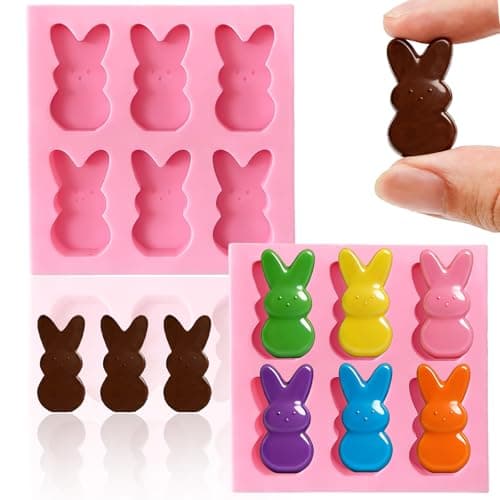 Easter Silicone Molds for Chocolate, 6-Cavity Bunny Shape Chocolate Molds Cute 3D Rabbit Baking Supplies for DIY Cake Decoration, Chocolate, Candy, Jello, Pastry, Muffin, Bread, Ice Cube