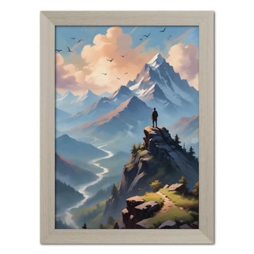 TenorArts Mountains Photo Frame Vastu Positivity Lucky Wall Painting Aesthetic Art Frames with White Wooden Texture for Living rooms Office Bedroom - Wall Paintings/Hangings (12inches x 9inches)