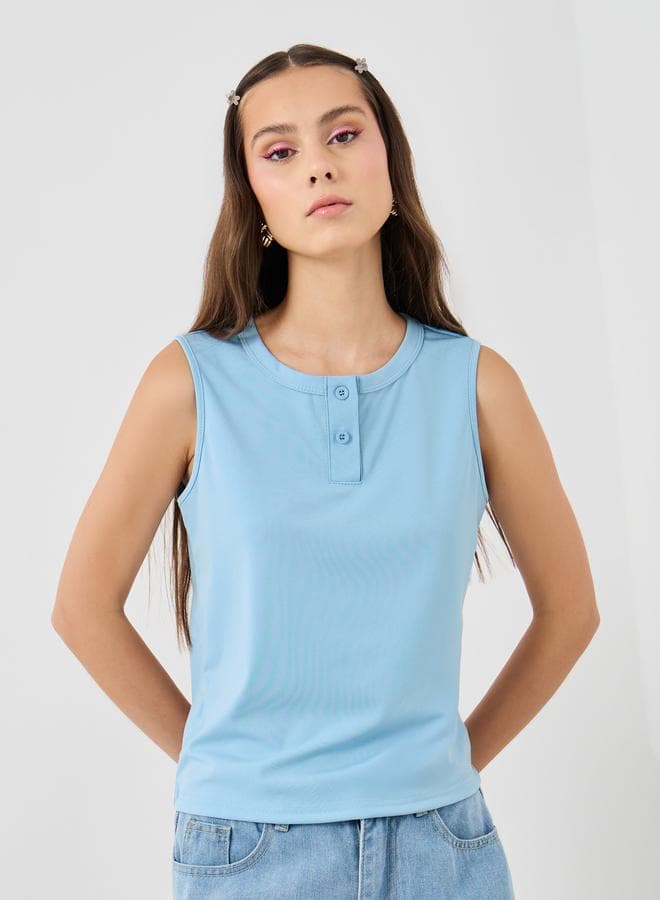 Take Two Solid Sleeveless Round Neck Top