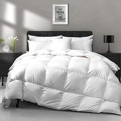 APSMILE Lightweight Down Feather Fibers Comforter Oversized Queen Size Cooling Bed Comforter Hotel Collection High FillPower Thin Duvet Insert for Warm WeatherHot Sleepers 98x98 White