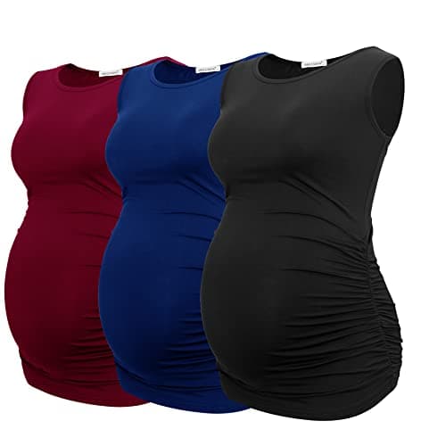 Smallshow Womens Maternity Tank Tops Sleeveless Ruched Pregnancy Clothes BlackNavyWine Medium 3Pack