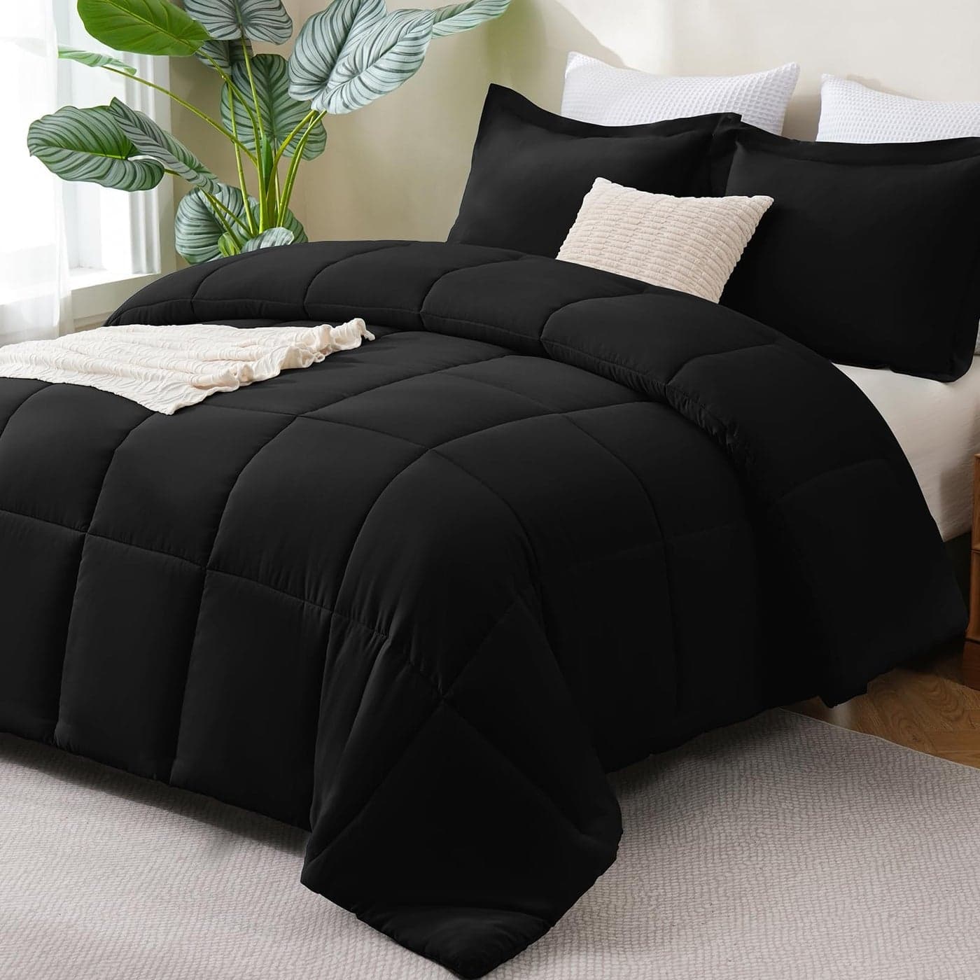 CozyLux TwinTwin XL Comforter Set Black 2 Pieces Box Stitched Twin Bed Set for Teen Boys and Girls with All Season Soft Lightweight Bedding Sets with 1 Down Alternative Comforter and 1 Pillow Sham