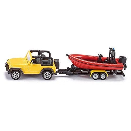 Siku 1658 Jeep with Boat MetalPlastic YellowRed Removable Trailer Floatable Boat