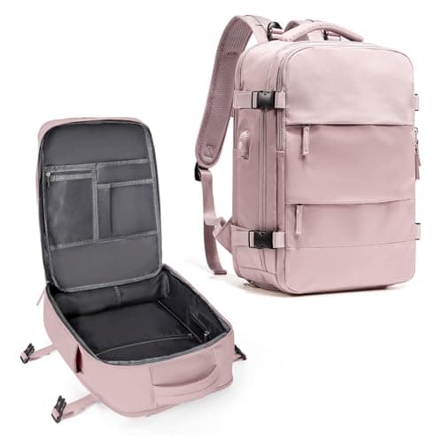 coowoz Large Travel Backpack For Women Men,Carry On Backpack Flight Approved,Hiking Backpack Waterproof Outdoor Rucksack Casual Daypack Fit 15.6 Inch Laptop Shoes Compartment (Pink Purple-L)