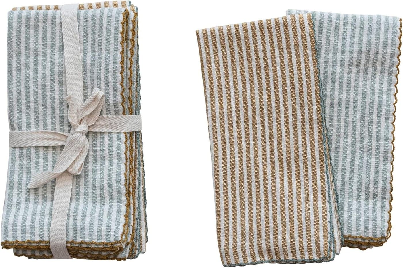 Creative CoOp Square Cotton Scalloped Edge and Stripes Set of 4 2 Colors Napkin Multi