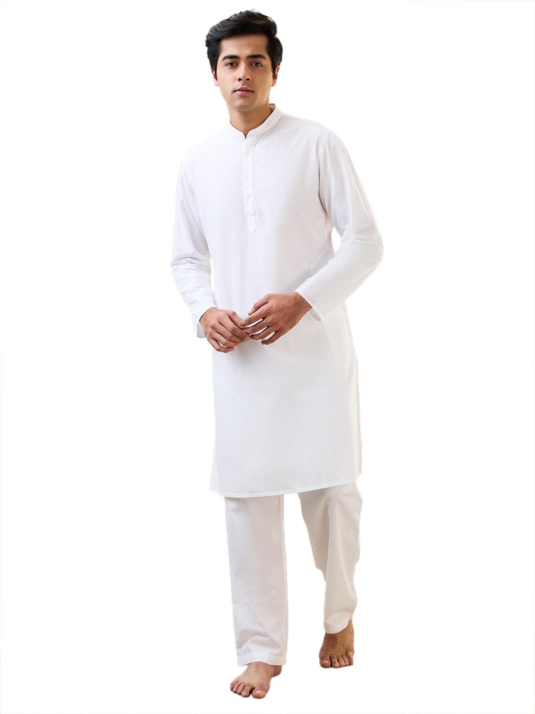 Raymond Sleepz Men Comfort Fit Solid Pattern Pure Cotton Mandrin Collar Sleepz Kurta Set (Size: S)-AEUC00013-W0 White