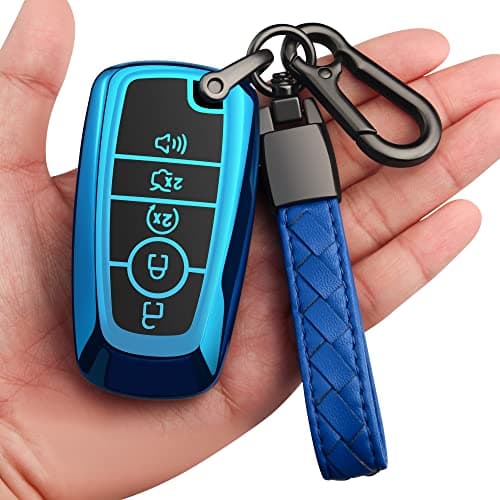 Sindeda for Ford Key Fob Cover With Keychain Premium Soft TPU Full Protection Key Case Shell Compatible with Ford Explorer Mustang Fusion Escape F150 F250 F350 F450 F550 EdgeBlue