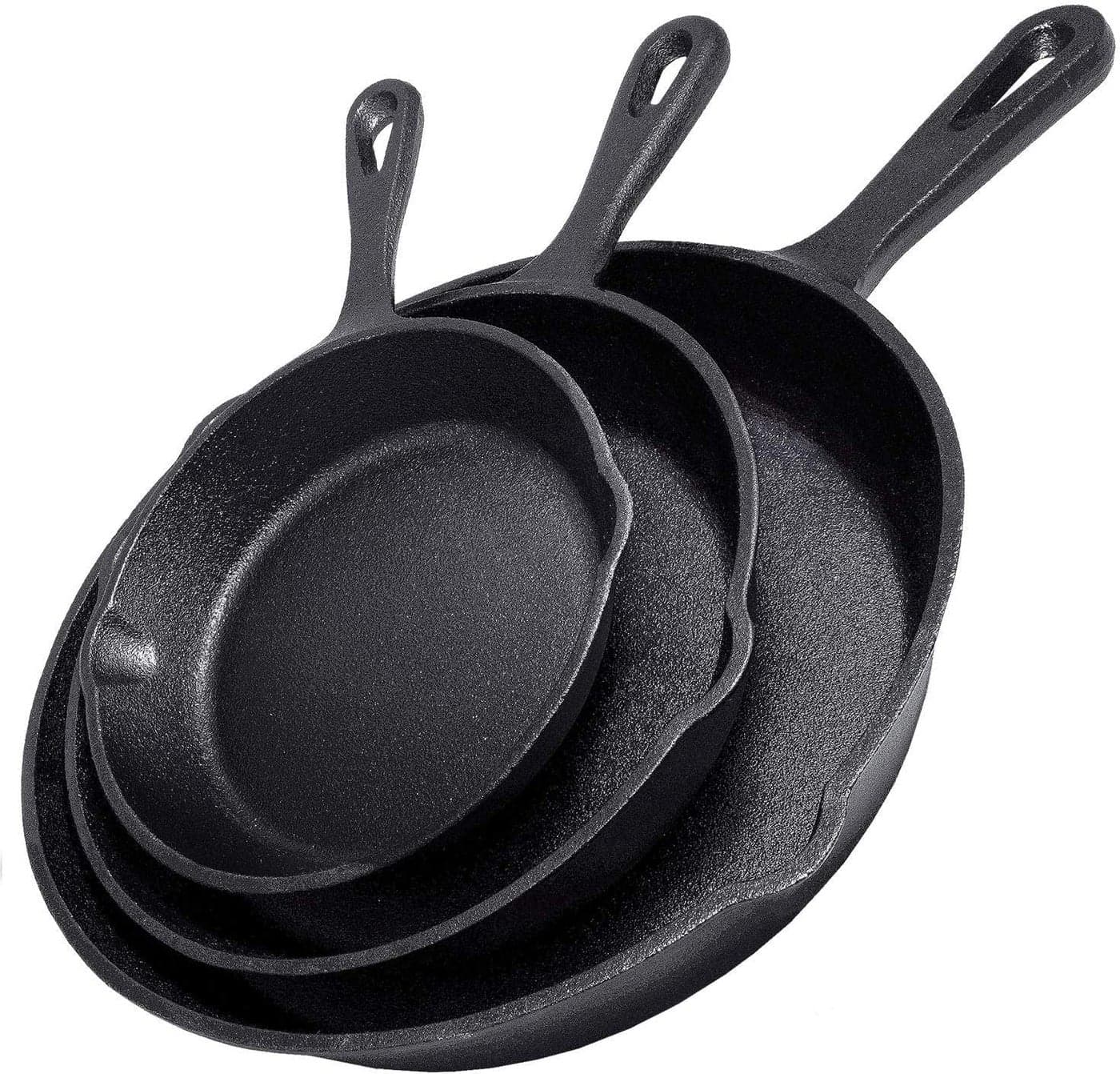 Simple Chef Cast Iron Skillet 3Piece Set HeavyDuty Professional Restaurant Chef Quality PreSeasoned Pan Cookware Set 10 8 6 Pans For Frying Saute Cooking Pizza MoreBlack