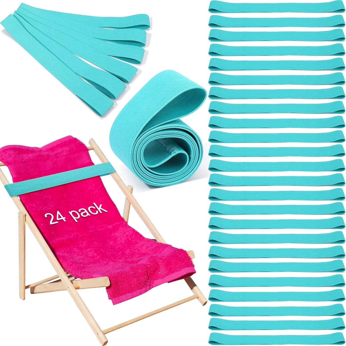 24 Pcs Green Elastic Beach Towel Bands Windproof Lightweight Stretch Chair Towel Holder for Beach Chairs Cruise Essentials