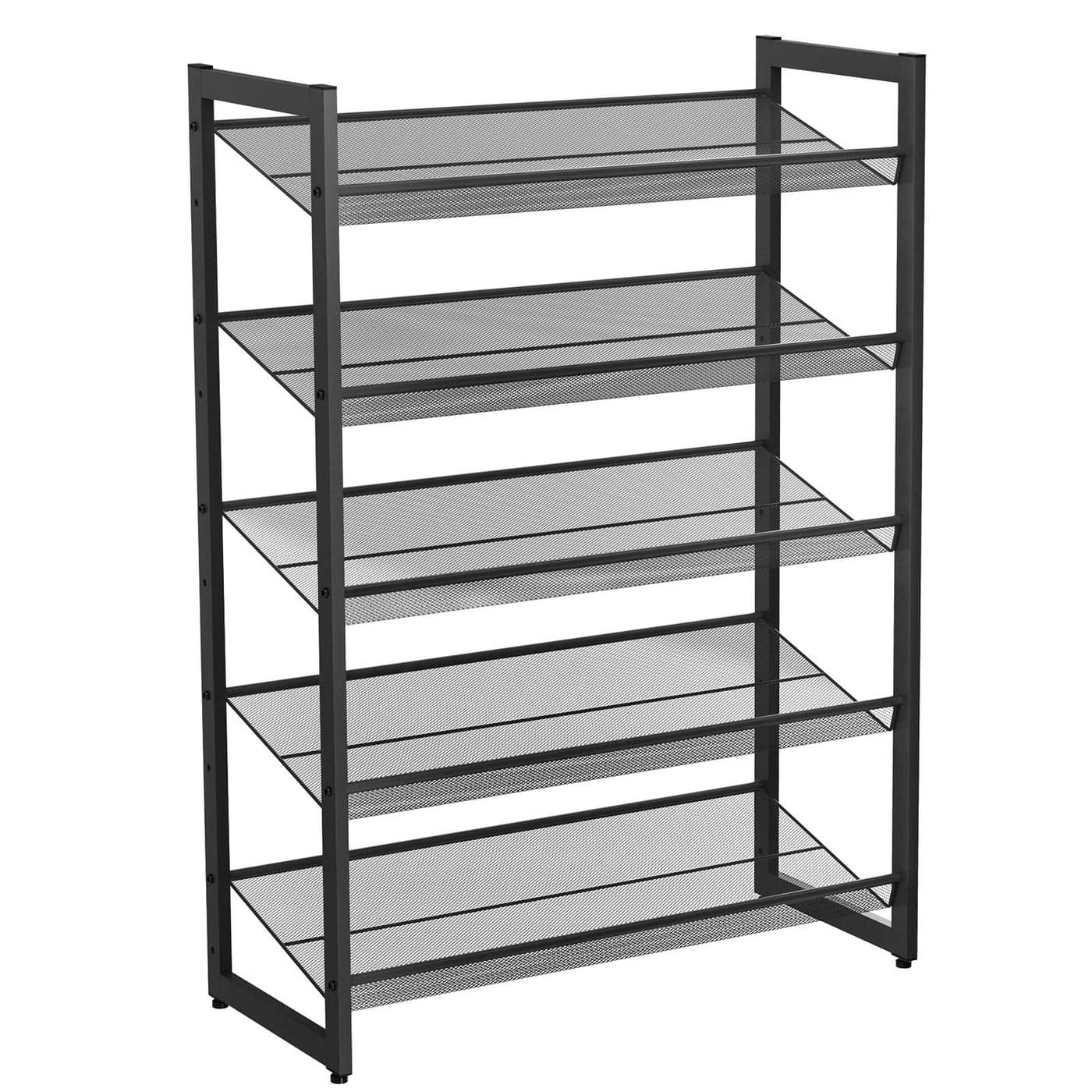 SONGMICS Shoe Rack 5Tier Stackable Shoe Storage Shelf Metal Shoe Organiser with Adjustable Flat or Angled Shelves 305 x 74 x 1038 cm Holds 1520 Pairs Black LMR005B