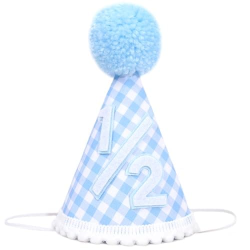 Agkvw 12 Birthday Crown for Boys Light Blue Half Birthday Party Hat Blue Gingham Style Decoration