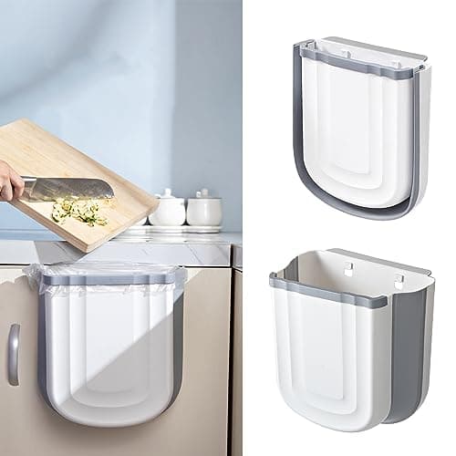 Aimkeoulee Wall Mounted Foldable Trash Can for Kitchen Cabinet 24 Gallon Hanging Small Waste BinPlastic Collapsible Garbage Can for Bathroom Bedroom Counter Grey
