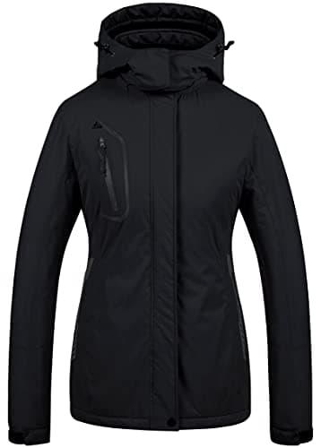 CREATMO US Women's Mountain Waterproof Ski Jacket Warm Winter Snow Coat Windproof Snowboard Parka Rain Jacket Black L