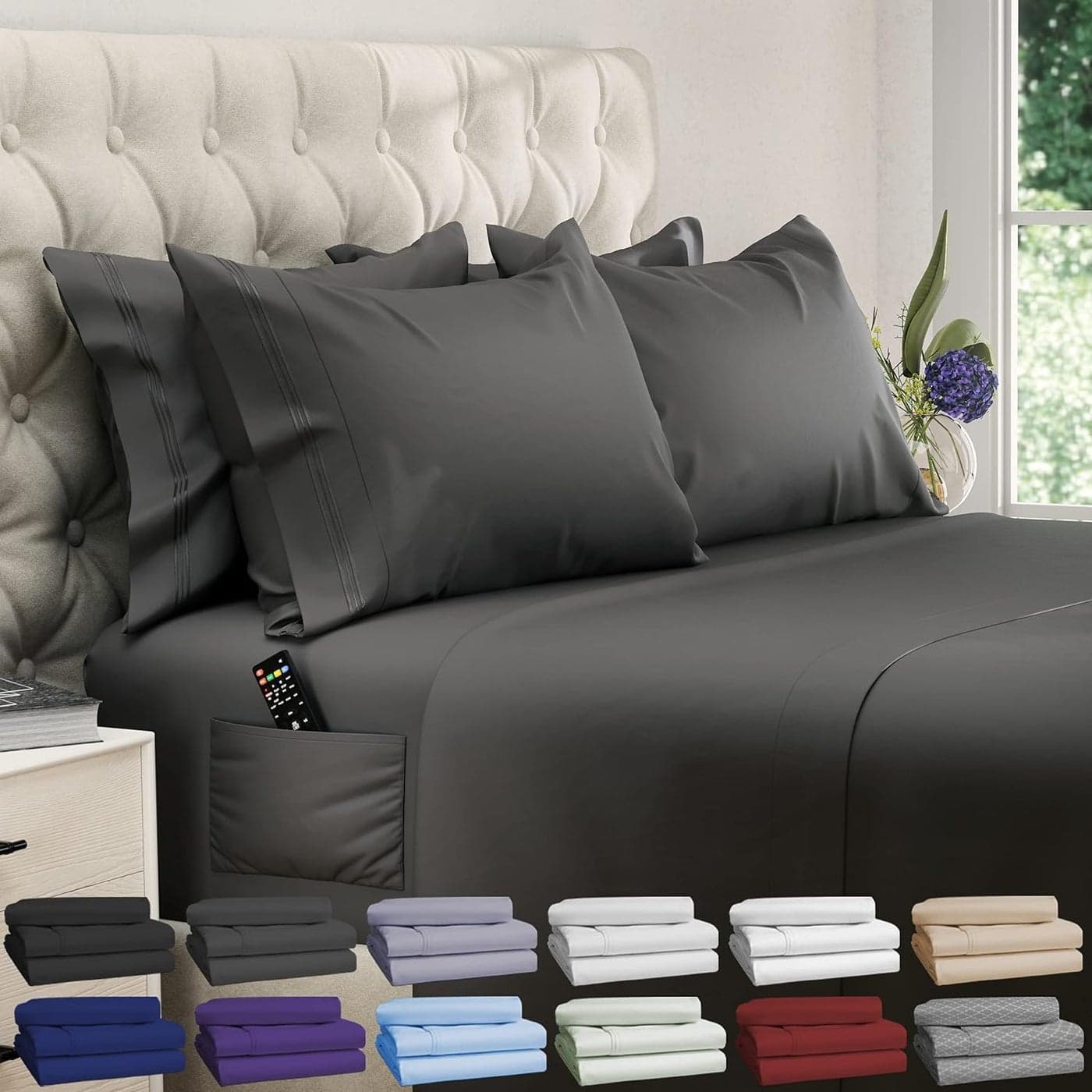 DREAMCARE King Size Sheets Set 6 pcs Cooling Bed Sheets up to 21 Deep Pocket King Sheet Set 2500 Supreme Collection Extra Soft 100 Brushed Microfiber Hotel Luxury with Side Pocket Gray
